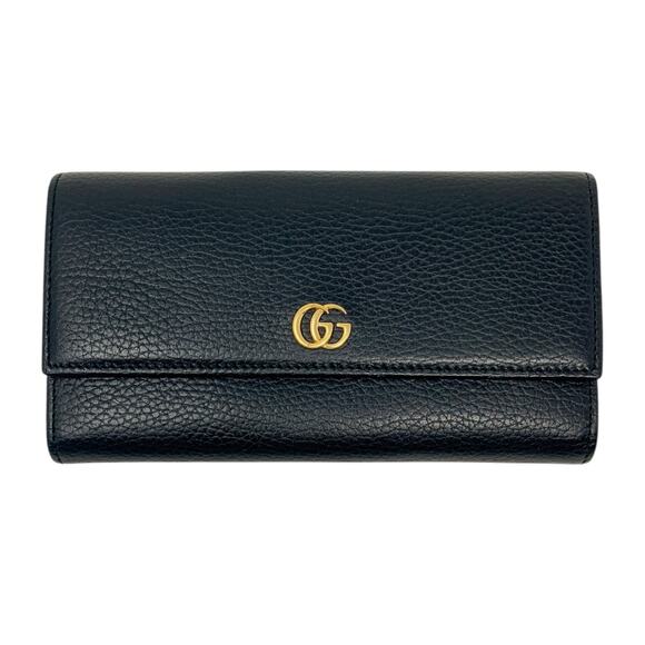 Gucci GG Marmont Gold Logo Black Pebbled Textured Leather Continental Wallet - Picture 1 of 8